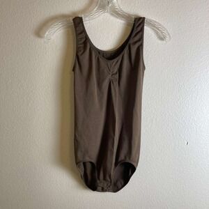 Danskin Womens Brown Scoop Neck Ruched Bodysuit Snap Crotch Sleeveless XL